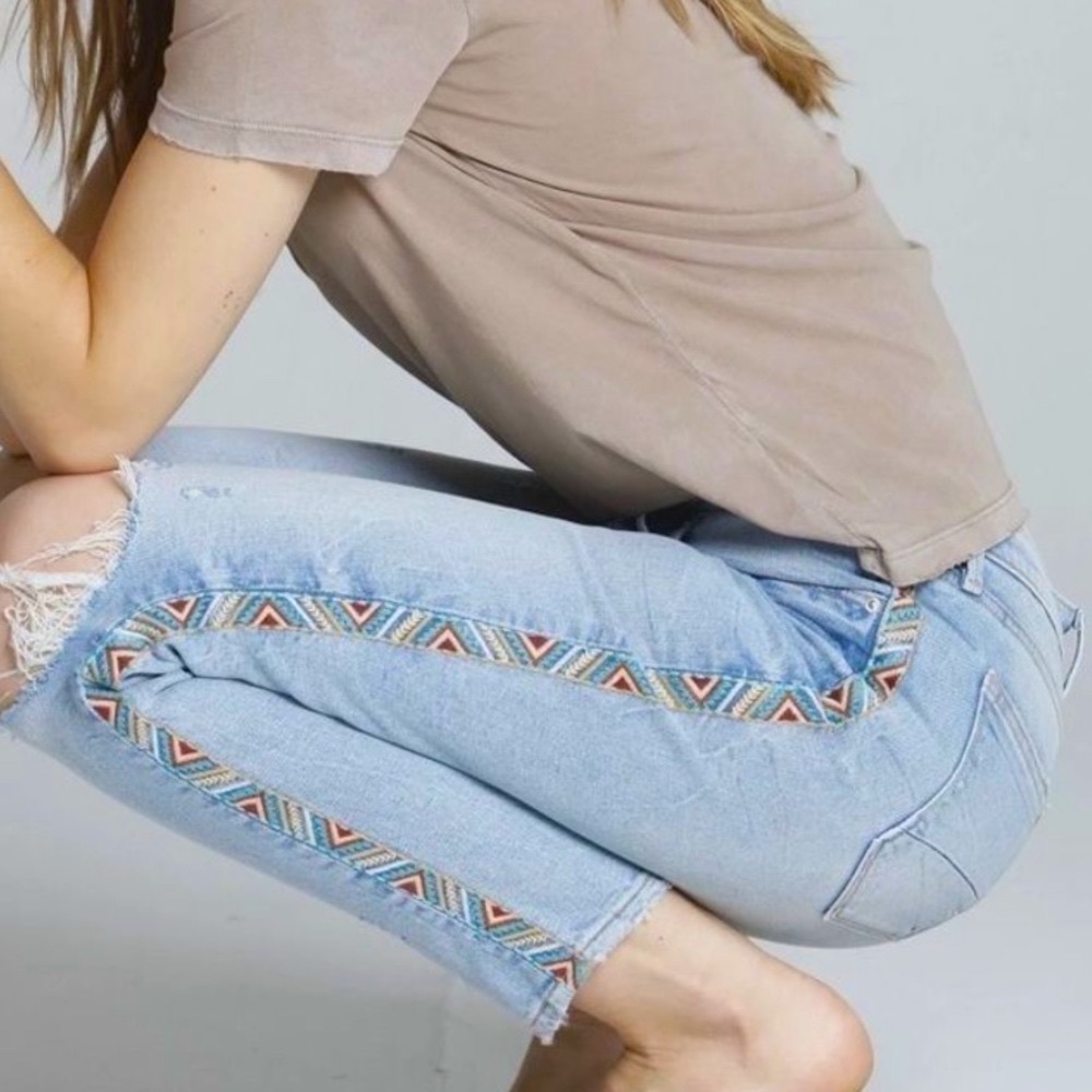 Driftwood x Free People Gizelle 27 High-Rise Embroidered Skinny Jeans New